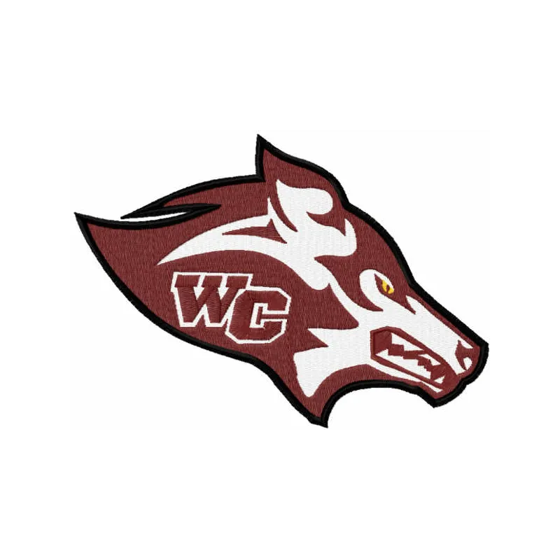 Watford City Wolves logo embroidery design preview for college sports stitching patterns.