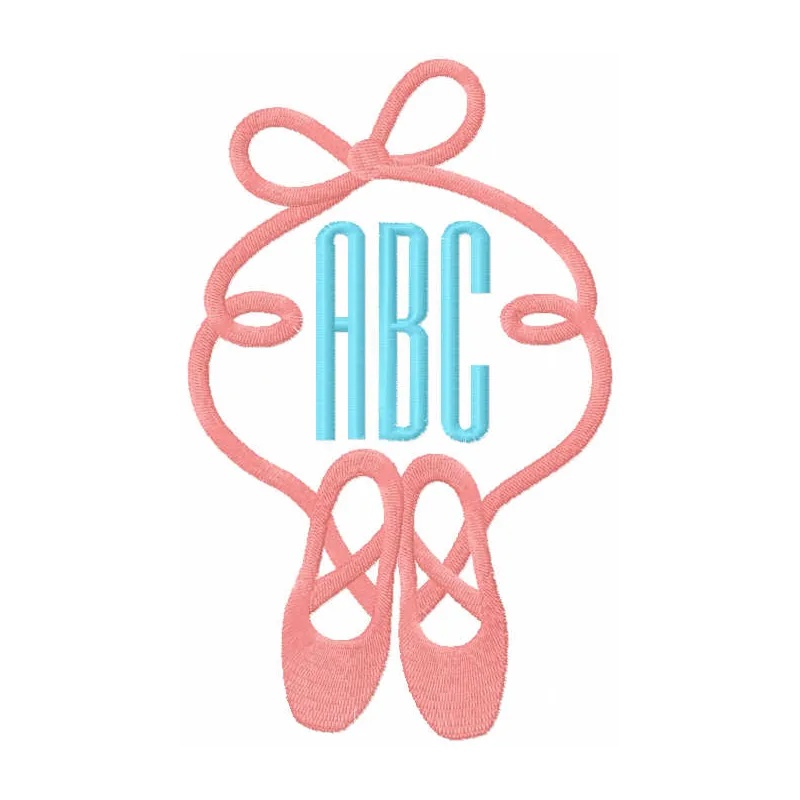 Pointe Monogram embroidery design featuring elegant ballet-inspired motifs, perfect for dance-themed projects.