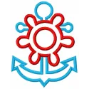 Preview of a nautical embroidery design featuring a blue anchor and red steering wheel for creative projects.