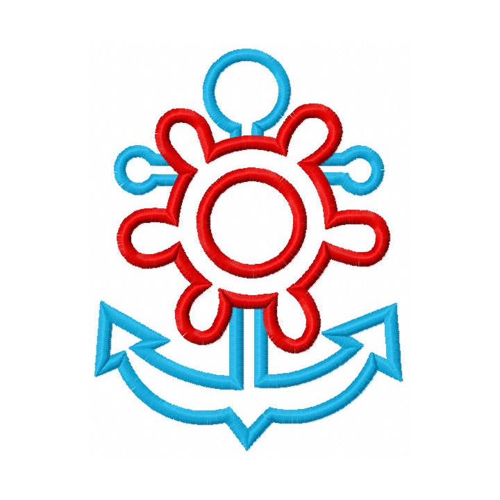 Blue Anchor and red steering wheel embroidery design - Embroidery Design