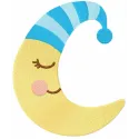 Sleeping crescent embroidery design featuring a cute moon motif, perfect for baby items like onesies and blankets.
