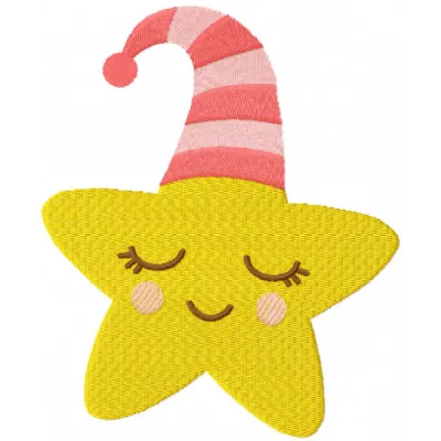 Sleeping moon embroidery design featuring a whimsical crescent moon, perfect for baby onesies and blankets.