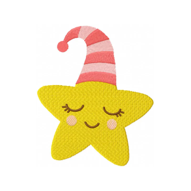 Sleeping moon embroidery design featuring a whimsical crescent moon, perfect for baby onesies and blankets.