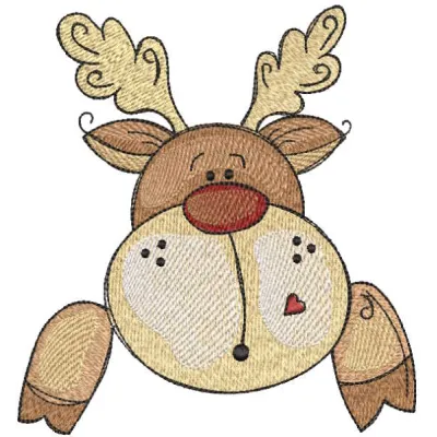 Deer looking at you embroidery design for pocket application, showcasing intricate stitching details.