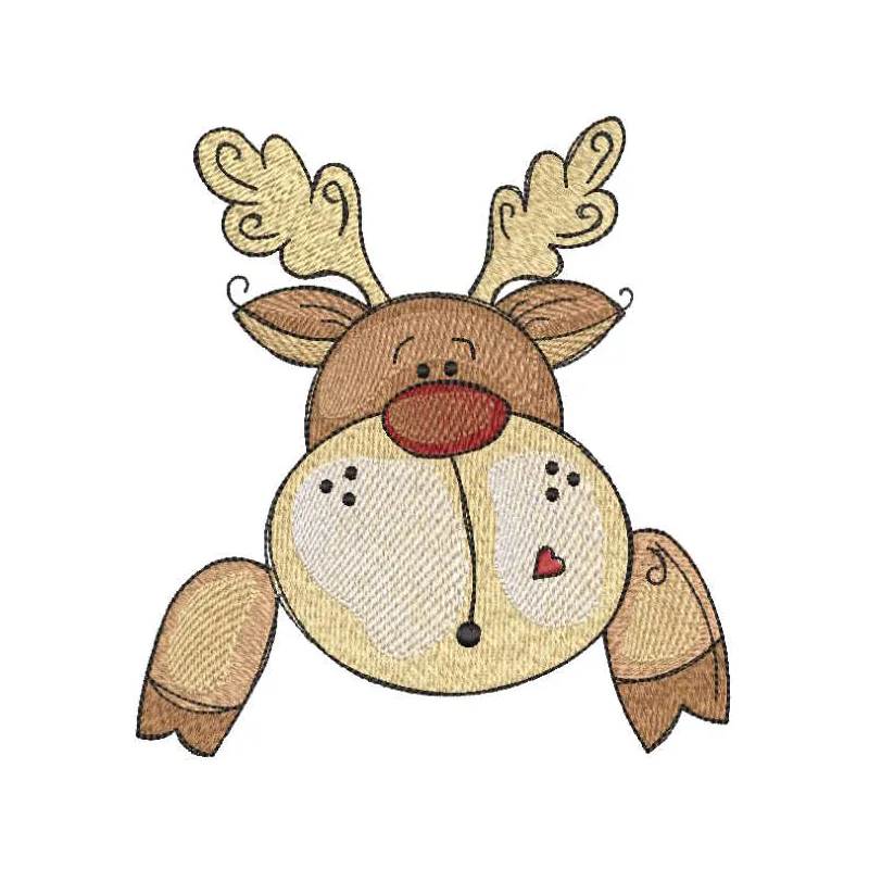 Deer looking at you embroidery design for pocket application, showcasing intricate stitching details.
