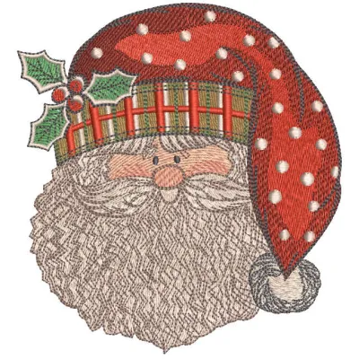 Cheerful Santa Claus happy face embroidery design for festive stitching on holiday apparel and decorations.