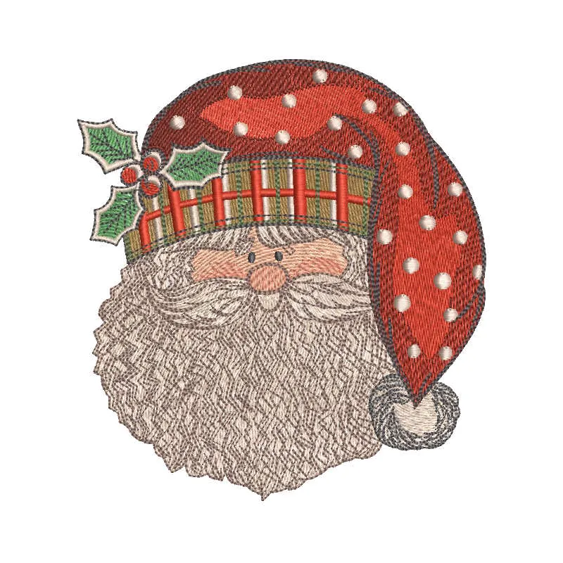 Cheerful Santa Claus happy face embroidery design for festive stitching on holiday apparel and decorations.