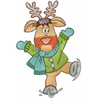 Deer ice skating embroidery design - Embroidery Design