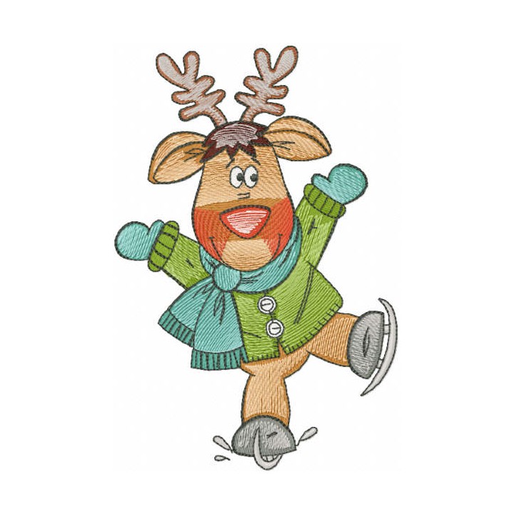 Deer ice skating embroidery design - Embroidery Design