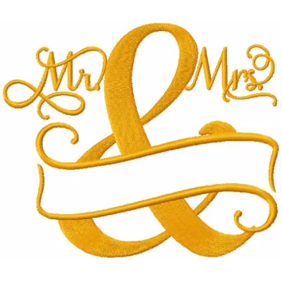 Preview of Mr And Mrs Split Monogram embroidery design featuring elegant lettering for personalized stitching.