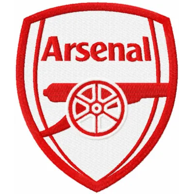 Arsenal red color logo embroidery design showcasing a vibrant football soccer emblem for stitching on apparel.