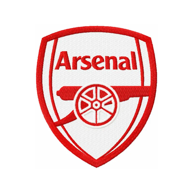 Arsenal red color logo embroidery design showcasing a vibrant football soccer emblem for stitching on apparel.