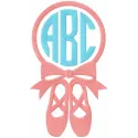 Ballet Shoe Monogram embroidery design showcasing a delicate ballet shoe motif for personalized stitching.