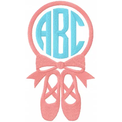 Ballet Shoe Monogram embroidery design showcasing a delicate ballet shoe motif for personalized stitching.