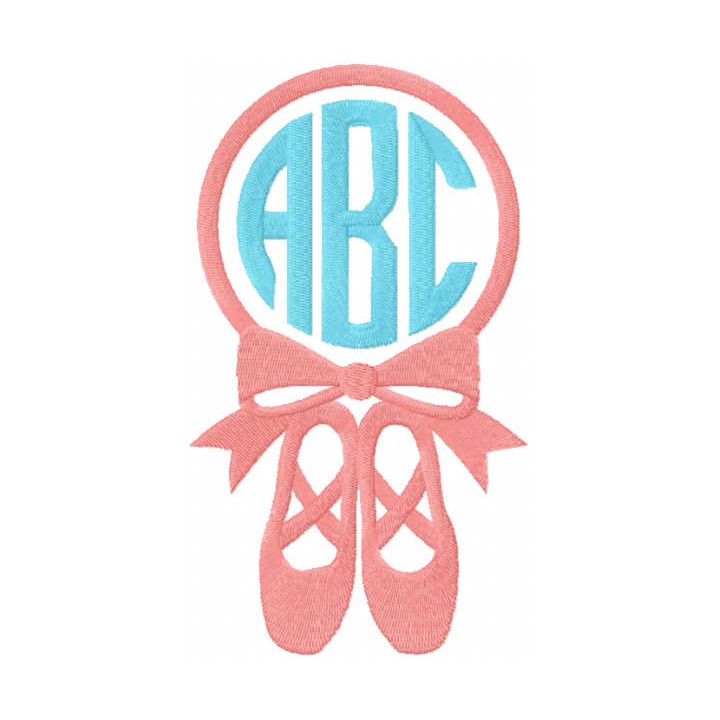 Ballet Shoe Monogram embroidery design - Embroidery Design