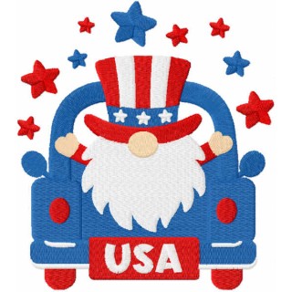 4th of july gnome on truck embroidery design - Embroidery Design