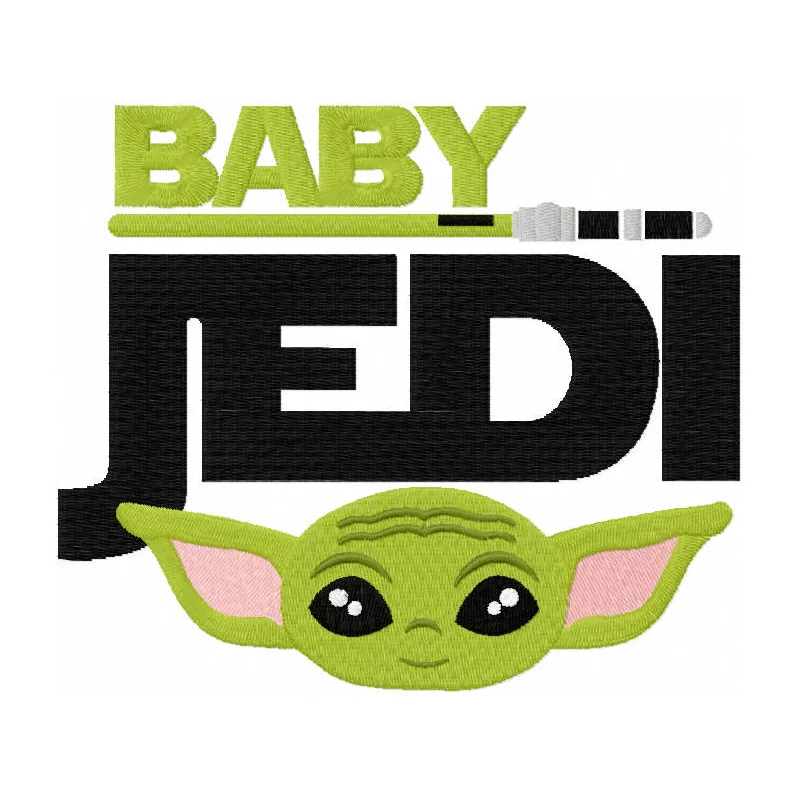 Adorable Baby Jedi embroidery design featuring a young Jedi master, perfect for baby onesies and blankets.