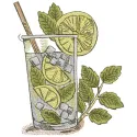 Margarita cocktail glass embroidery design showcasing vibrant details, perfect for kitchen-themed projects.