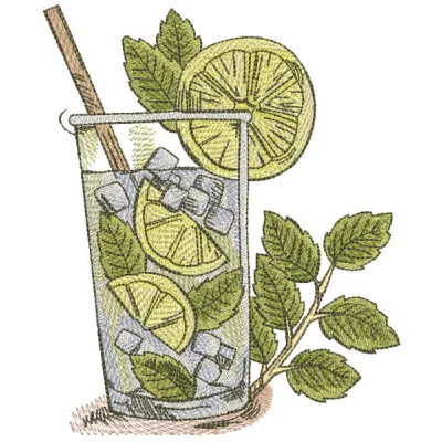 Margarita cocktail glass embroidery design showcasing vibrant details, perfect for kitchen-themed projects.