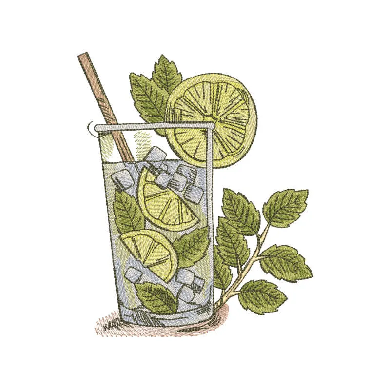 Margarita cocktail glass embroidery design showcasing vibrant details, perfect for kitchen-themed projects.