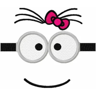 Minion girl mask embroidery design featuring a playful character from Despicable Me, perfect for fun projects.
