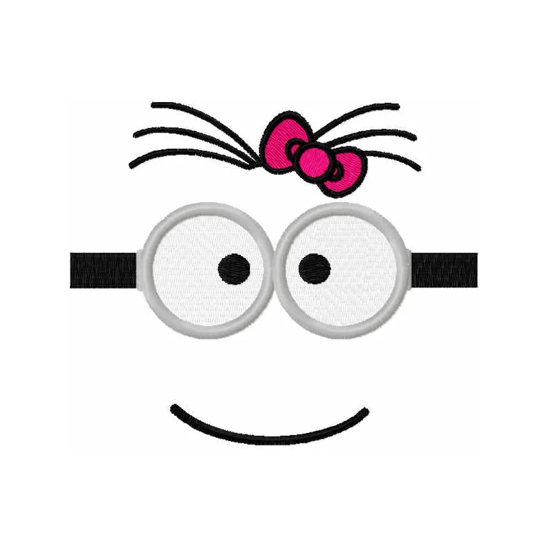 Minion girl mask embroidery design featuring a playful character from Despicable Me, perfect for fun projects.
