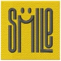 Smile lettering embroidery design showcasing cheerful text pattern, ideal for t-shirts and tote bags.