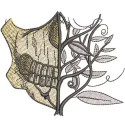 Spring skull facemask embroidery design featuring floral motifs and a creative skull pattern for masks.