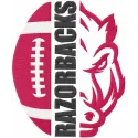 Razorbacks football logo embroidery design showcasing a detailed stitched motif for sports enthusiasts.
