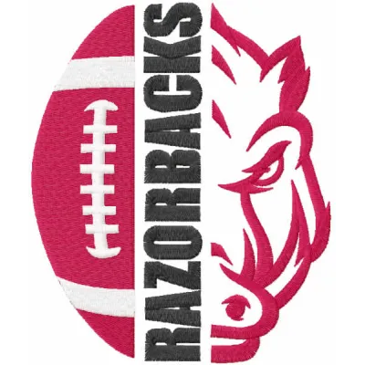 Razorbacks football logo embroidery design showcasing a detailed stitched motif for sports enthusiasts.
