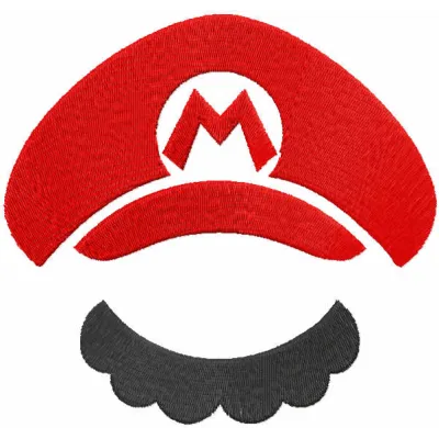 Embroidery design of a Super Mario hat, showcasing a playful and nostalgic stitched motif for crafting projects.