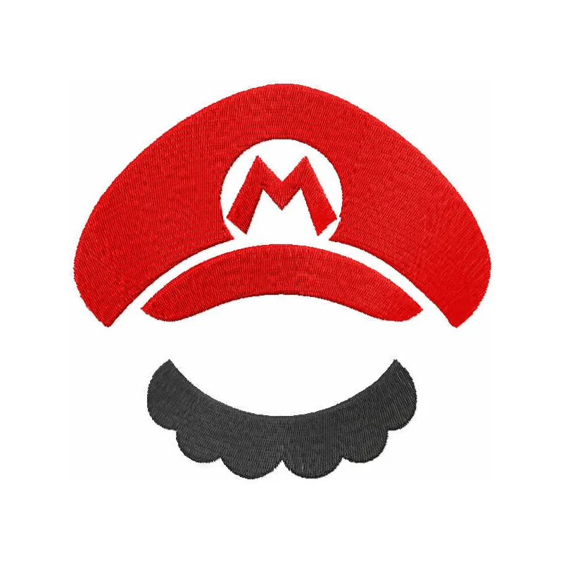 Embroidery design of a Super Mario hat, showcasing a playful and nostalgic stitched motif for crafting projects.
