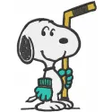Snoopy hockey embroidery design featuring the beloved character in action, perfect for stitching on apparel and accessories.