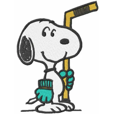 Snoopy hockey embroidery design featuring the beloved character in action, perfect for stitching on apparel and accessories.