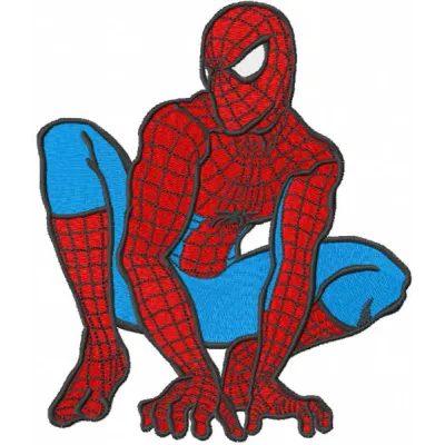 Spiderman ready to attack embroidery design featuring dynamic action pose for creative stitching projects.
