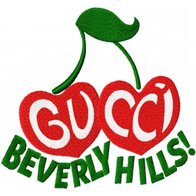 Gucci Beverly Hills logo embroidery design preview showcasing intricate stitching patterns for stylish creations.