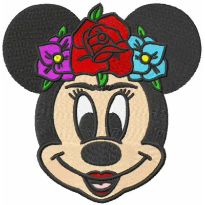 Minnie Frida embroidery design featuring a whimsical blend of iconic styles, perfect for various stitching projects.