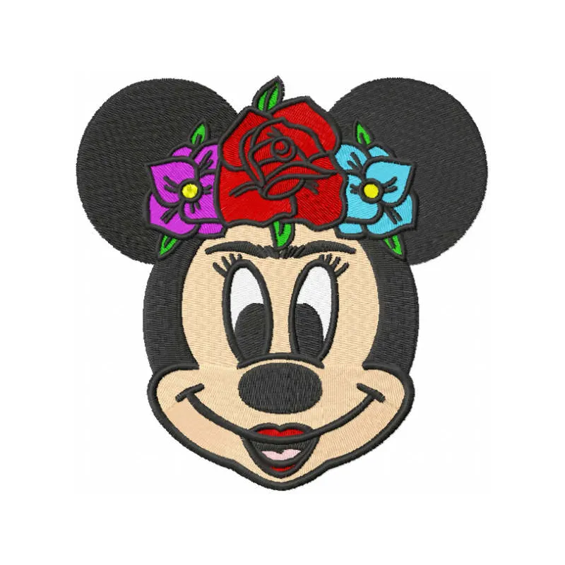 Minnie Frida embroidery design featuring a whimsical blend of iconic styles, perfect for various stitching projects.