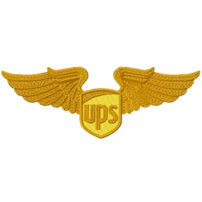 UPS gold wings embroidery design showcasing the iconic delivery service logo in intricate stitching details.
