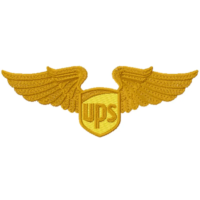 UPS gold wings embroidery design showcasing the iconic delivery service logo in intricate stitching details.