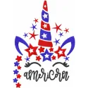 Americorn embroidery design showcasing a whimsical unicorn with American flag elements, perfect for t-shirts and tote bags.