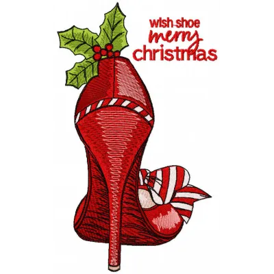 Preview of the Wish Shoe Merry Christmas embroidery design, showcasing festive stitching patterns for holiday projects.
