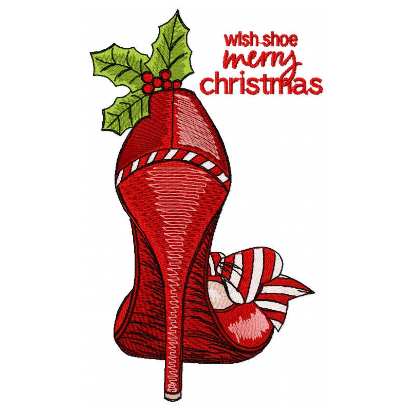 Preview of the Wish Shoe Merry Christmas embroidery design, showcasing festive stitching patterns for holiday projects.