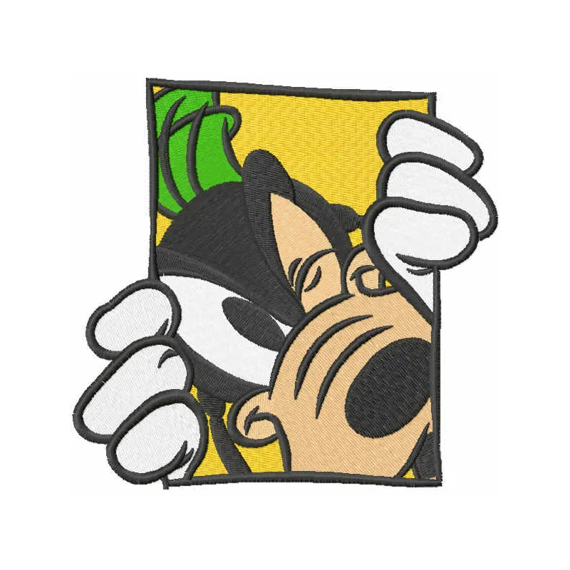 Preview of the Goofy in the window embroidery design, showcasing a whimsical stitched motif for creative projects.