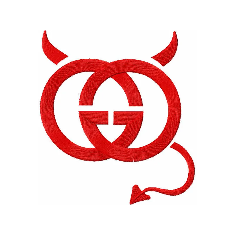 Gucci devil logo embroidery design showcasing intricate stitching patterns for trendy apparel and accessories.