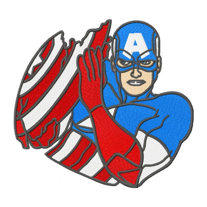 Captain America with a broken shield embroidery design - Embroidery Design