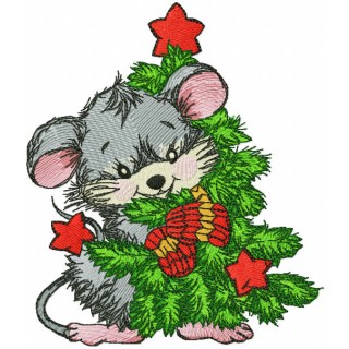Mouse hugs Christmas tree embroidery design - Embroidery Design