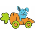 Bunny carrotmobil embroidery design featuring a playful bunny with carrots, perfect for Easter-themed projects.