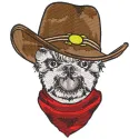 Dog cowboy embroidery design featuring a playful dog dressed in cowboy attire, ideal for stitching on various items.