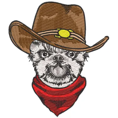 Dog cowboy embroidery design featuring a playful dog dressed in cowboy attire, ideal for stitching on various items.